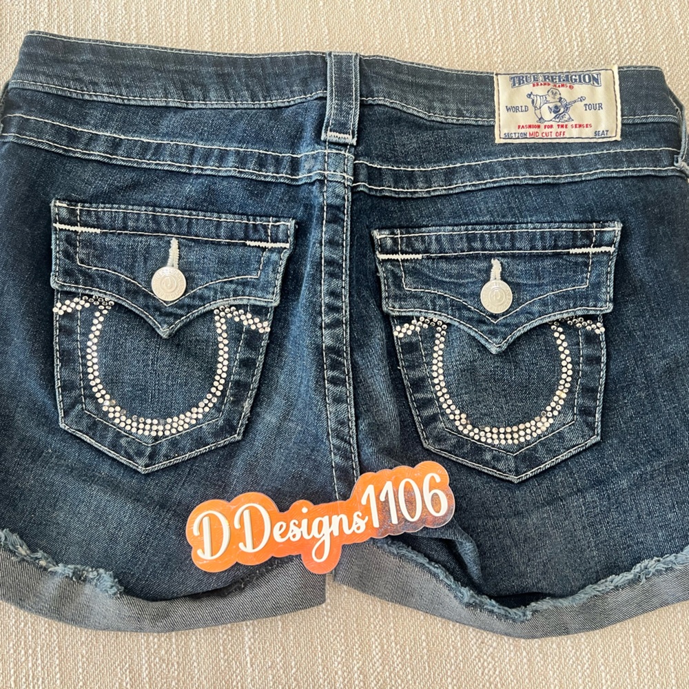 True Religion Kids Blue Denim Shorts with Rhinestones